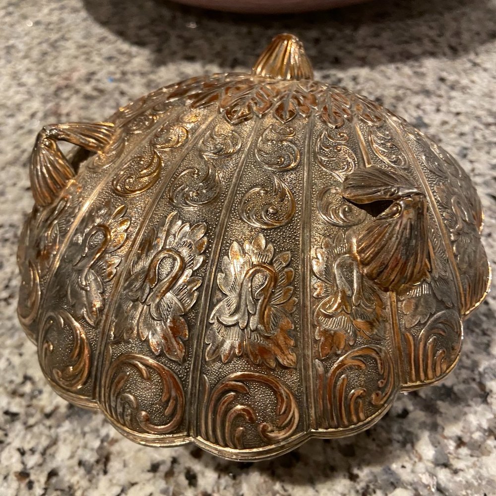 Tarnished Silver and Brass Clam Shell Trinket Dish